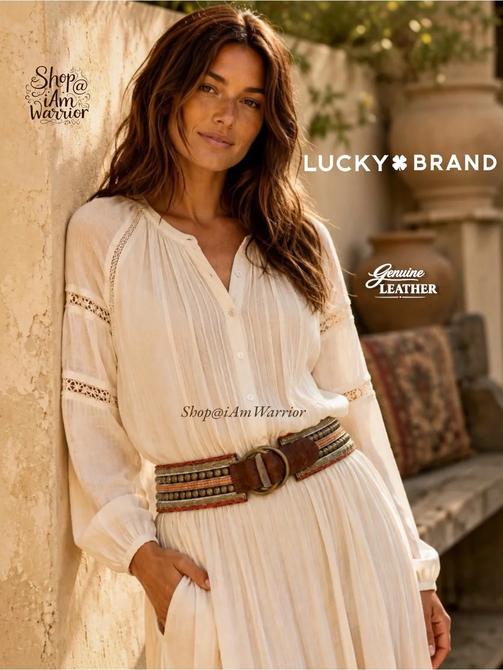 Lucky Brand Artisan D-Ring Embellished Vintage Leather Belt *shop@iamwarrior